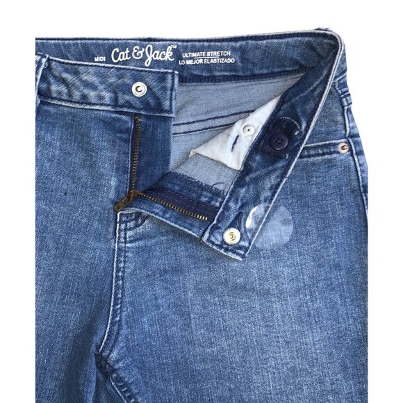 Cat & Jack Girls Ultimate Stretch Blue Denim Shorts Mid-Rise Frayed Hem Large - Picture 5 of 7